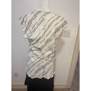 Proenza Schouler NWT Blouse Size 8 White Brown Striped, pleats, twist, cap slee